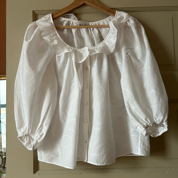AYR Frill Seeker White Cotton Ruffle Scoop Neck Blouse - Small - Picture 5 of 10